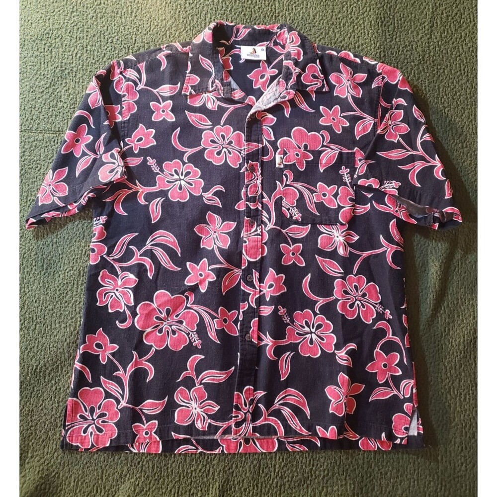 HINANO TAHITI Hawaiian Shirt XL Pink Floral Print Surf Beach VTG y2k 90's summer